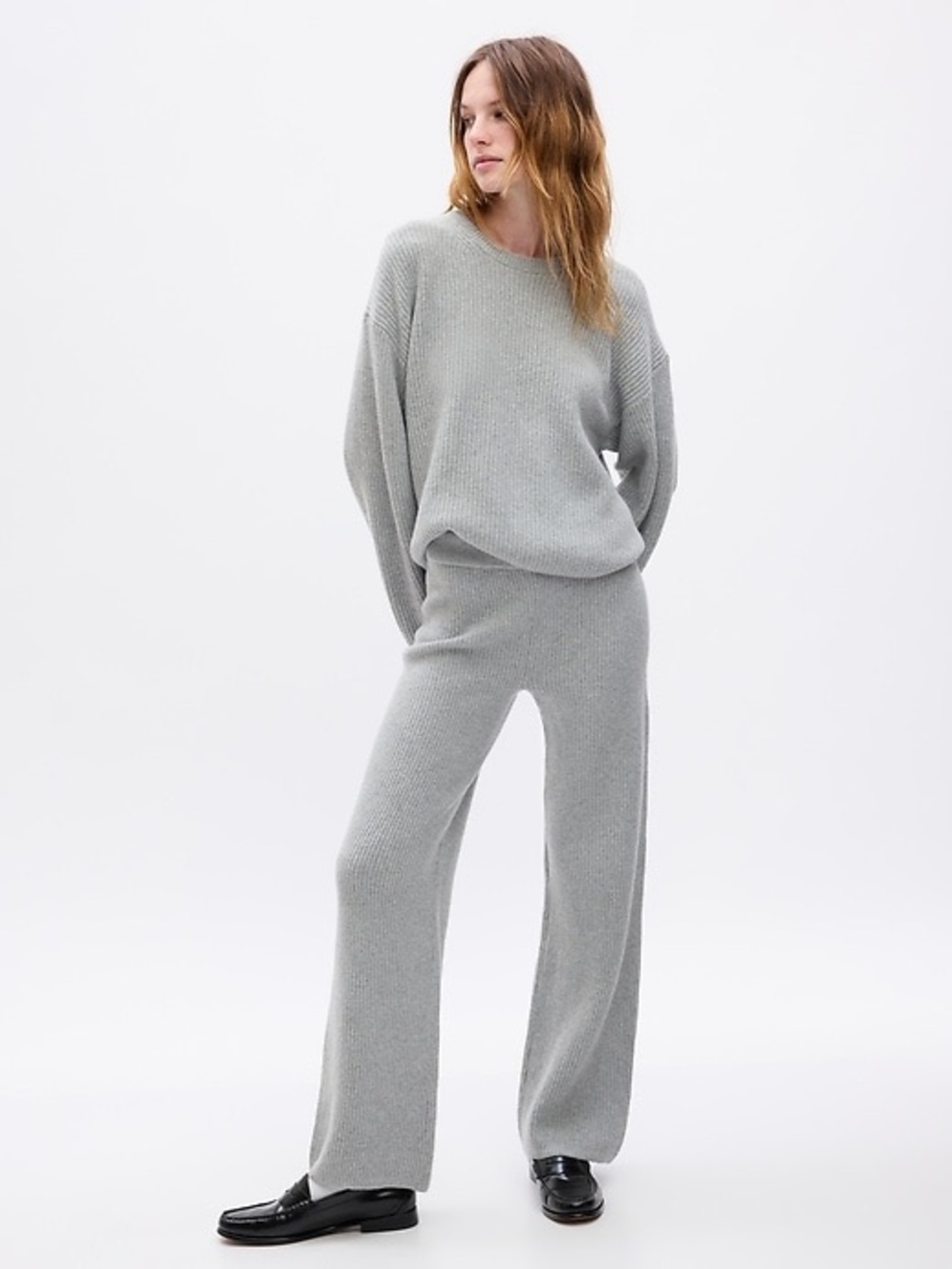 GAP CashSoft Shaker Stitch sweater set in Light Gray